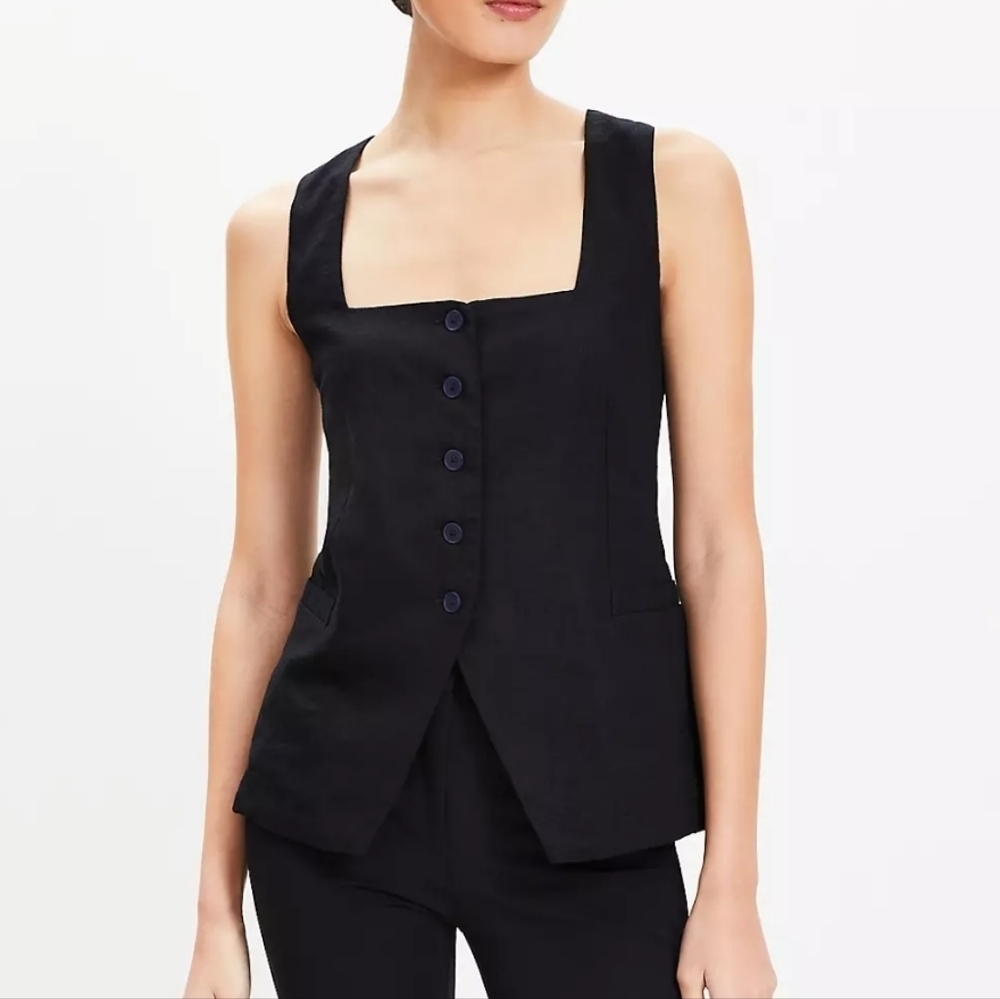 LOFT Black Drape Tank Linen Blend Pocket Vest Size XL NWT - Picture 3 of 10